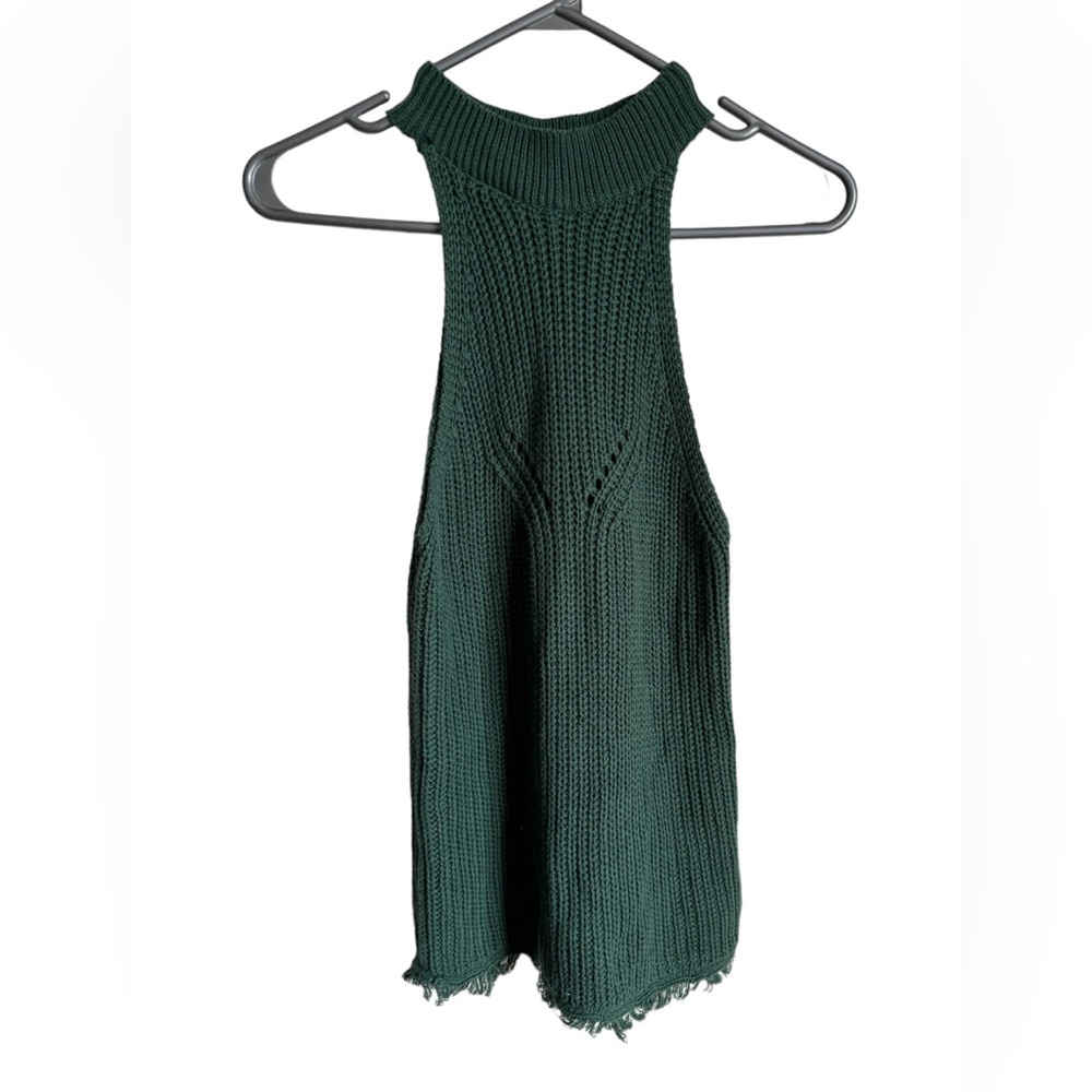JOHN+JENN ANTHROPOLOGIE Women’s Green Sleeveless Knit Raw Hem Tank Top Sz S